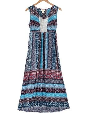 Style & Co. Blue, Navy & Red Patterned Maxi Dress